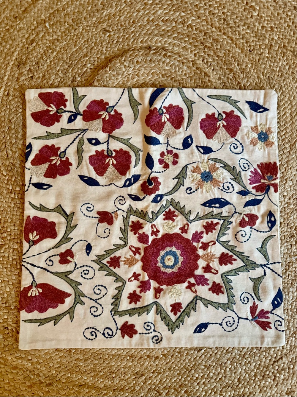 Pottery Barn Paige Suzani Embroidered Pillow Cover 20x20 Boho Floral